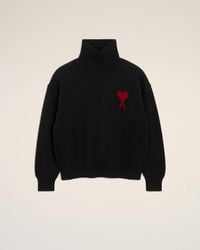 Ami Paris - Funell Neck Wool Sweater With Ami De Coeur - Lyst