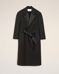 Ami Paris - Wool Smocking Double Breasted Long Coat - Lyst