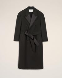 Ami Paris - Wool Smocking Double Breasted Long Coat - Lyst