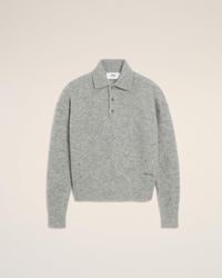 Ami Paris - Langärmeliges Ami Polohemd Aus Grauer Alpakawolle - Lyst