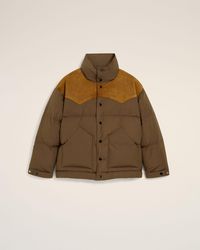 Ami Paris - Nylon And Cotton Down Jacket With Leather Panels - Lyst