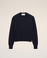 Ami Paris - Wool Crewneck Sweater With Contrasted Ami De Coeur - Lyst