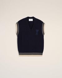 Ami Paris - Gerippter, Ärmelloser Wollpullover Mit V-Ausschnitt - Lyst