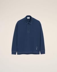 Ami Paris - Cotton Long Sleeves Ami De Coeur Polo - Lyst