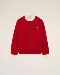 Ami Paris - Zipped Cotton Sweatshirt With Ami De Coeur - Lyst