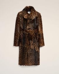 Ami Paris - Long Leopard Goat Leather Belted Coat - Lyst