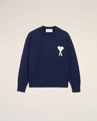 Ami Paris - Wool And Cotton Crewneck Ami De Coeur Sweater - Lyst