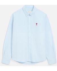 Ami Paris - Ami De Coeur Hemd Aus Blau Gestreifter Baumwolle Blau - Lyst