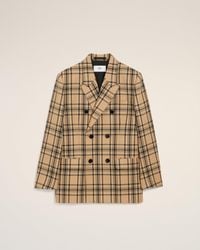 Ami Paris - Wool Checked Loose Double Breasted Jacket - Lyst