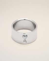 Ami Paris - Ami De Coeur Ring Aus Silberfarbenem, Gehämmertem Messing Grau - Lyst