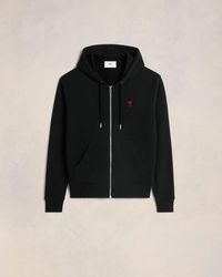 Ami Paris - Schwarzer Ami De Coeur Hoodie Aus Bio-Baumwolle Mit Reißverschluss - Lyst
