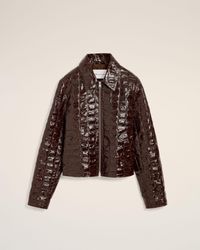 Ami Paris - Burgundy Crocodile Embossed Cowhide Leather Zipped Jacket - Lyst