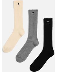 Ami Paris - Cotton Three-Pack Socks With Ami De Coeur - Lyst