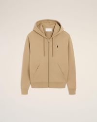 Ami Paris - Zipped Cotton Hoodie With Ami De Coeur - Lyst