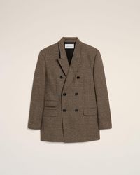 Ami Paris - Double Breasted Houndstooth Wool Blazer - Lyst