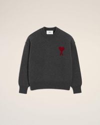 Ami Paris - Wool Crewneck Sweater With Contrasted Ami De Coeur - Lyst
