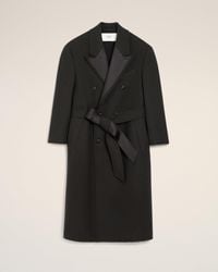 Ami Paris - Wool Smocking Double Breasted Long Coat - Lyst