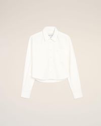 Ami Paris - Cotton Cropped Shirt With Embossed Ami De Coeur - Lyst