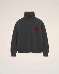 Ami Paris - Funell Neck Wool Sweater With Ami De Coeur - Lyst