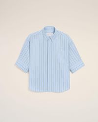 Ami Paris - Large Striped Cotton Short-Sleeve Shirt With Embossed Logo - Lyst