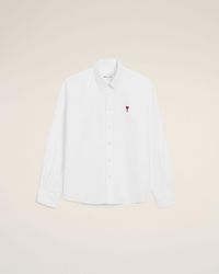 Ami Paris - Cotton Classic Long Sleeve Shirt Button Down Collar With Embroidered Adc - Lyst