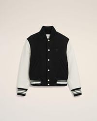 Ami Paris - Wool And Leather Padded Teddy Jacket With Embroidery - Lyst