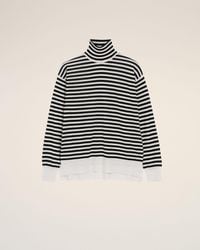 Ami Paris - Weißer Marinière-Pullover Mit Rollkragen Aus Wolle Und Seide Weiß - Lyst