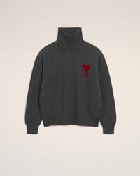 Ami Paris - Funell Neck Wool Sweater With Ami De Coeur - Lyst