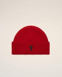 Ami Paris - Ami De Coeur Beanie Aus Roter Wolle Rot - Lyst