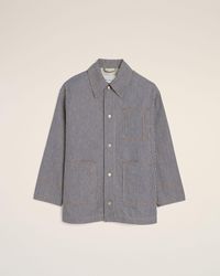Ami Paris - Striped Cotton Worker Jacket With Ami De Coeur - Lyst