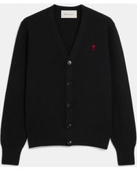 Ami Paris - V Neck Wool Cardigan With Ami De Coeur - Lyst