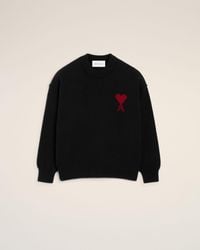 Ami Paris - Wool Crewneck Sweater With Contrasted Ami De Coeur - Lyst