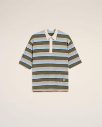 Ami Paris - Striped Cotton Ami Patch Polo - Lyst