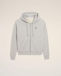 Ami Paris - Zipped Cotton Hoodie With Ami De Coeur - Lyst