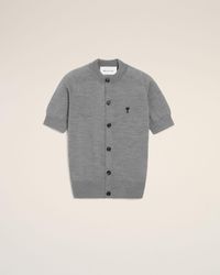 Ami Paris - Embroidered Heart Round Collar Short Sleeve Sweater - Lyst