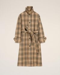 Ami Paris - Wool Checked Belted Mac - Lyst
