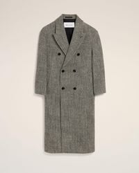 Ami Paris - Langer Mantel Aus Schwarzer Woll-Hahnentritt Mit Doppelter Knopfleiste Schwarz - Lyst