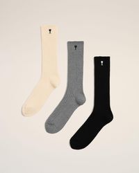 Ami Paris - Cotton Three-Pack Socks With Ami De Coeur - Lyst