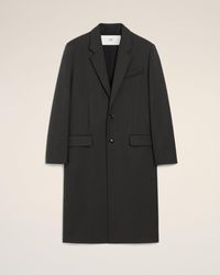 Ami Paris - Einreihiger Gerader Mantel Aus Schwarzer Wolle Grau - Lyst