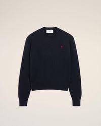 Ami Paris - Wool Crewneck Sweater With Contrasted Ami De Coeur - Lyst