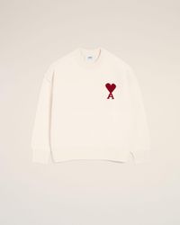 Ami Paris - Ami De Coeur Pullover Aus Naturfarbener Wolle Weiß - Lyst