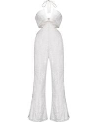 Amy Lynn Marcie White Sequin Flare Jumpsuit