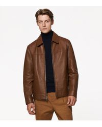 Andrew Marc Rockaway Shirt Collar Leather Jacket - Brown