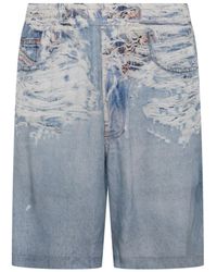 DIESEL - Light Blue Viscose Denim Shorts - Lyst