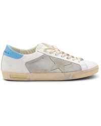 Golden Goose - White And Turquoise Leather Super Star Sneakers - Lyst