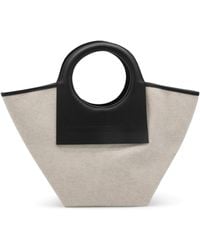Hereu - Beige And Black Leather And Canvas Cala Tote Bag - Lyst
