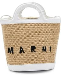Marni - White Leather And Beige Raffia Tropicalia Handle Bag - Lyst