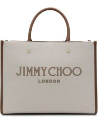 Jimmy Choo - Natural And Taupe Canvas Avenue Medium Tote Bag - Lyst