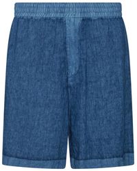 Burberry - Blue Linen Shorts - Lyst
