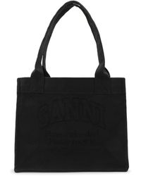 Ganni - Dark Grey Cotton Tote Bag - Lyst